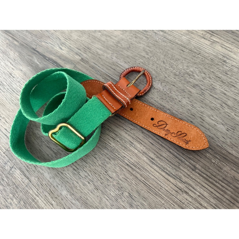 Vintage Dotty Smith Green Woven Women's Sm Belt Leather Brass Buckle